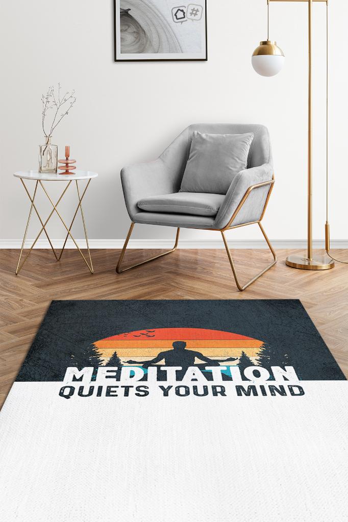 Siyah Beyaz Meditasyon Halısı Özel Tasarım Dijital Baskı Yoga Halısı Pamuk Tabanlı Halı