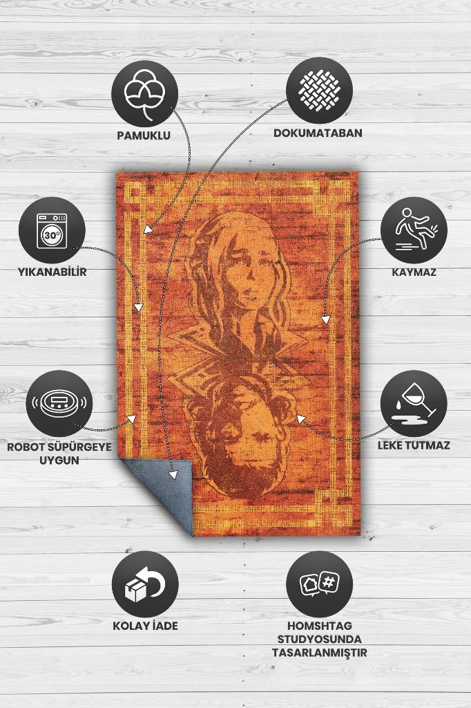 Zor Aşk Film Desenli Halı Game Of Thrones Film Halısı Turuncu Renk Dokulu Film Serisi Halı