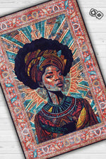 Art Deko Vintage Afrikalı Kadın,Renkli Dekoratif Etnik Halı,İnsan Figürlü Geleneksel Bordürlü Çok Renkli Halı