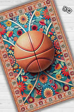 Basketbol Topu Desenli Halı Çok Renkli Halı Spor Severe Hediye Halı Spor Sever İçin Çiçekli Halı