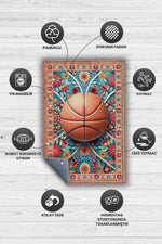 Basketbol Topu Desenli Halı Çok Renkli Halı Spor Severe Hediye Halı Spor Sever İçin Çiçekli Halı