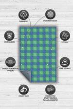 Homshtag Ekose Desenli Halı Mavi Yeşil Renk Salon Halısı Tasarım Halı Hasır Görünümlü Ekose Halı