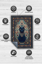 Kara Kedi Figürlü Korku Temalı Salon Halı Koyu Renkli Halı Gotik Korku Sanatı Konsept Halı