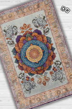 Mandala Halısı,Meditasyon Temalı Renkli Halı,Madala Desenli Çiçekli Vintage Halı,Yoga Halısı,Sipiritüel Halı