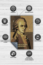 Mozart Koyu Renkli Müzisyen Halı Müzsik Severe Hediyelik Halı Geometrik Figürlü Halı
