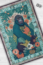 Nuh'un Gemisi Koleksiyonu Goril, Çiçek Desenli Art Deco Tarzı Vintage Halı,Çok Renkli Maksimalist Halı