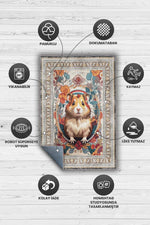 Nuh'un Gemisi Koleksiyonu Hamster Çiçek Desenli Temalı Vintage Renkli Maksimalist Halı