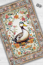 Nuh'un Gemisi Koleksiyonu Ördek, Çiçek Desenli Art Deco Tarzı Vintage Halı,Çok Renkli Maksimalist Halı