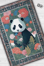 Nuh'un Gemisi Koleksiyonu Panda, Çiçek Desenli Art Deco Tarzı Vintage Halı,Çok Renkli Maksimalist Halı