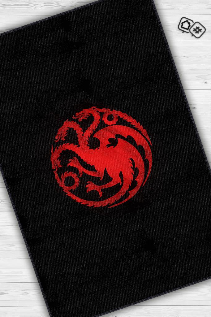 Targaryen Hanedanı Desenli Halı Game Of Thrones Film Halısı Siyah Kırmızı Film Serisi Halı