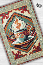 Kahve Aşkı Geometrik Renkli Salon Halısı Bordürlü Mutfak Halısı Etnik Desenli Halı