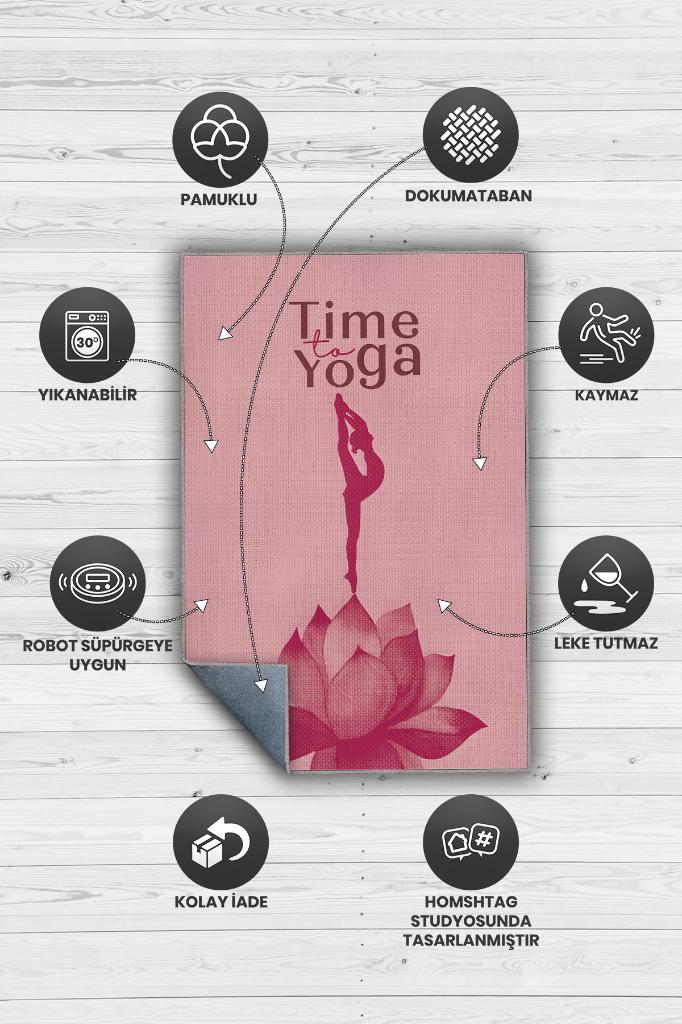 Yoga Zamanı Mor Renkli Halı Bordürlü Renkli Yoga Sever Halısı Renkli Hediyelik Halı