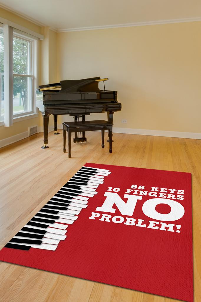 88 Tuş 10 Parmak Kırmızı Halı Piyano Müzik Sever Halı Art Müzik Halı Müzisyene Hediye Halı