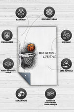 Basketbol Hayatı Renkli Halı Basketbol Sever Halısı Spor Severler Siyah Beyaz Halı
