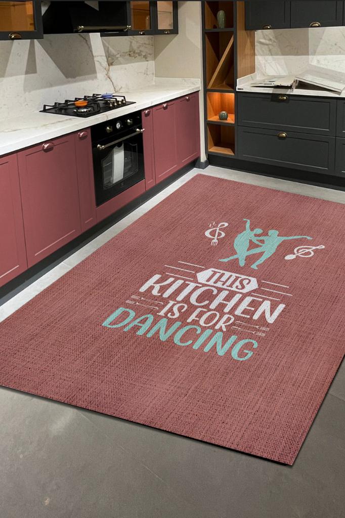 Bu Mutfak Dans Etmek İçin Pembe Renkli Mutfak Halısı Mutfak Temalı Minimal Mutfak Halısı