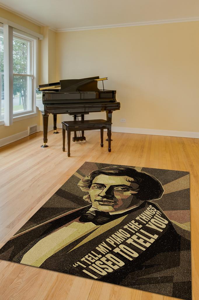 Chopin Koyu Renkli Müzisyen Halı Müzsik Severe Hediyelik Halı Geometrik Figürlü Halı