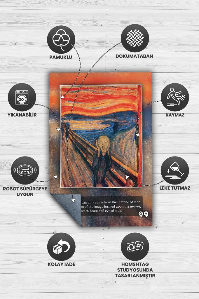 Çığlık Munch Sanat Sever Halısı Çok Renkli Halı Tablo Temalı Halılar Sanat Halısı