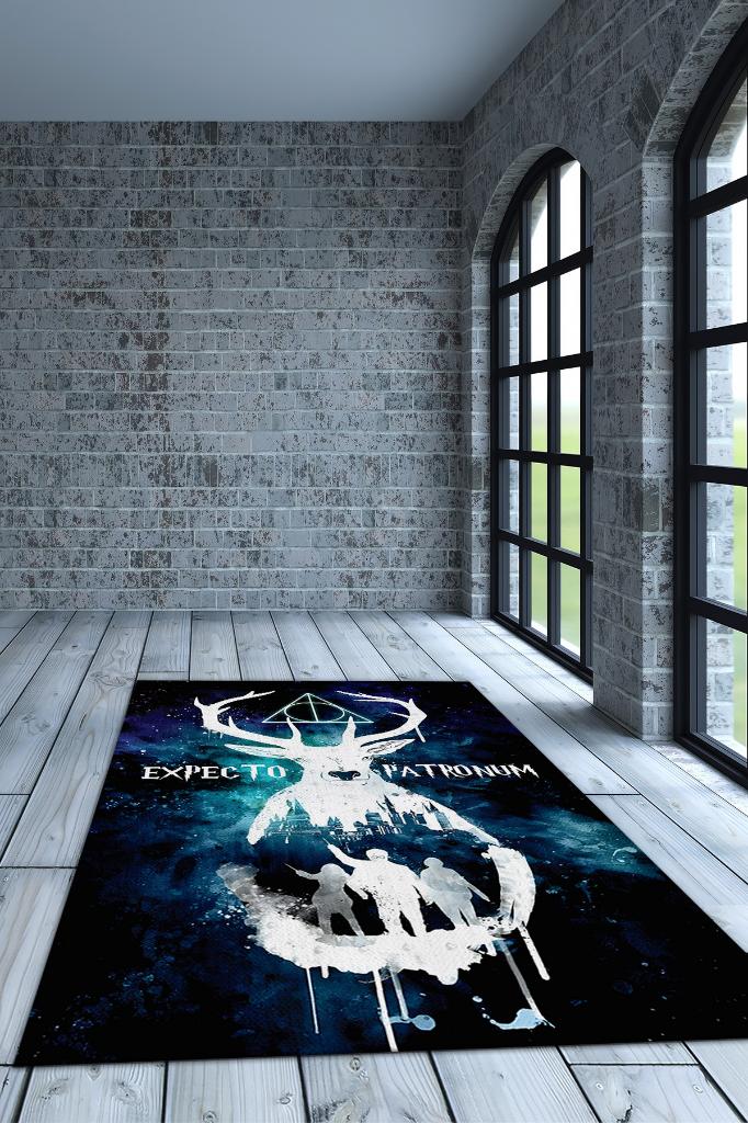 Expecto Mavi Beyaz Renkli Harry Potter Halısı Çocuk Odası Halısı Bohem Tarzlı Film Halısı