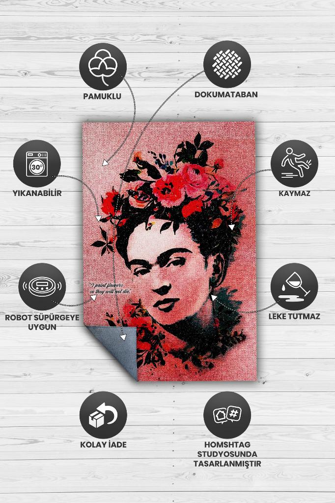 Frida'nın Çiçekleri Sanat Sever Halısı Çok Renkli Halı Tablo Temalı Halılar Sanat Halısı