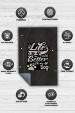 Hayat Köpeğimle Güzel Siyah Renkli Dekoratif Salon Halısı Yazılı Özel Tasarım Halı