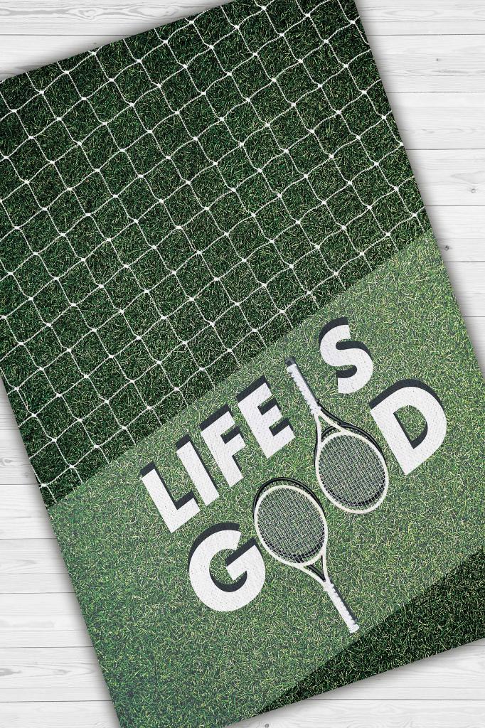 Hayat Tenisle Güzel Yeşil Renk Halı Spor Sever Halısı Spor Severler Tasarım Hediyelik Halı
