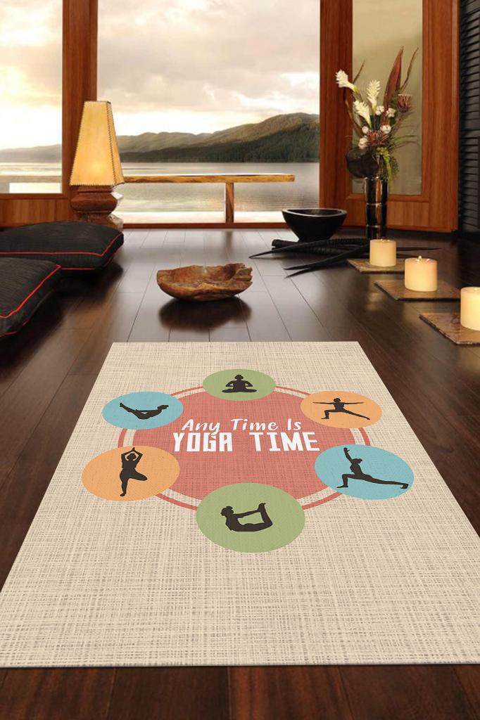 Her Zaman Yoga Vakti Bej Renkli Yoga Sever Halısı Renkli Yoga Sever Halısı Hediyelik Halı