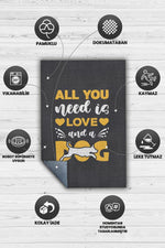 Köpek ve Aşk Siyah Sarı Renkli Halı Düz Renkli Hayvan Sever Halısı Köpek Figürlü Halı