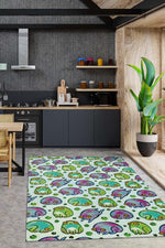 Kurbağa Mood Renkli Minimalist Mutfak Halısı Kurbağa Baskılı Özel Tasarım Halı