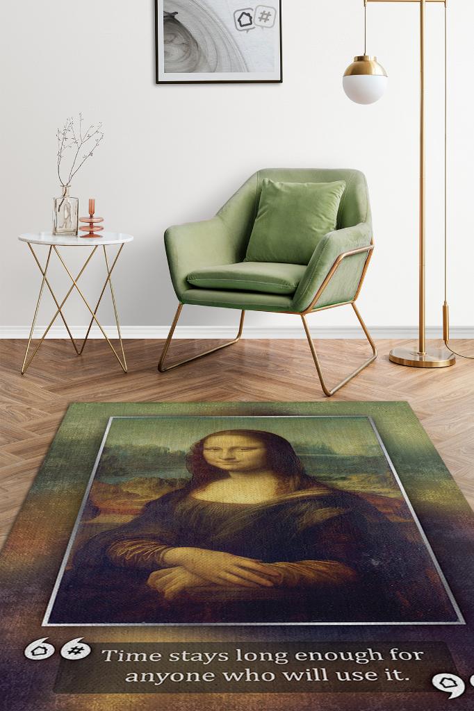 Mona Lisa Da Vinci Sanat Sever Halısı Çok Renkli Halı Tablo Temalı Halılar Sanat Halısı