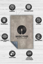 Müzik ve Yemek Bej Renkli Mutfak Halısı Dekoratif Mutfak Temalı Halı Modern Dokuma Halı