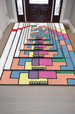 Olamaz Renkli Oyuncu Halısı Zemini Beyaz Renk Gamer Temalı Halı Tetris Sever Hediyelik Halı