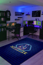 Oyun Alanı Mavi Renk Oyuncu Halısı Neon Renk Gamer Temalı Halı Modern Oyuncuya Hediye Halı