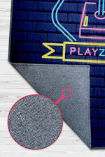 Oyun Alanı Mavi Renk Oyuncu Halısı Neon Renk Gamer Temalı Halı Modern Oyuncuya Hediye Halı
