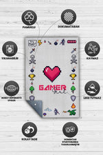 Oyuncu Kız Açık Renkli Beyaz Oyuncu Halısı Gamer Temalı Halı Modern Oyuncuya Hediye Halı
