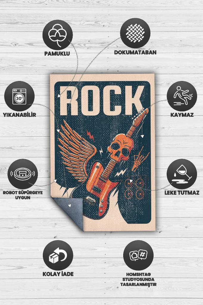 Rock Art Müzik Halısı Çok Renkli Müzik Halısı Gitar Figürlü Modern Halı Müzisyene Hediye