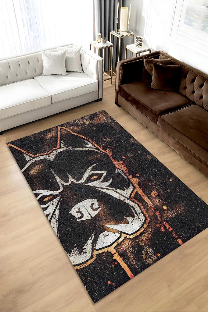 Sert Köpek Turuncu Siyah Renkli Köpek Figürlü Halı Modern Koyu Renk Oturma Odası Halısı