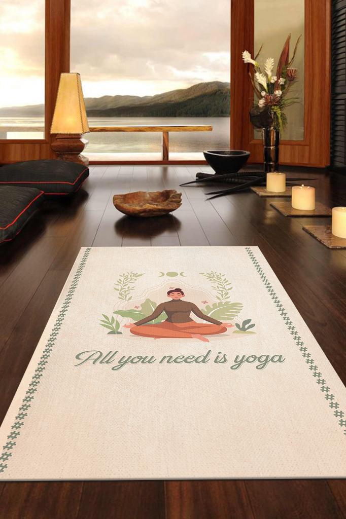 Bej Düz Renkli Halı Yoga Sever Halısı Yıkanabiilir Renkli Halı Hediye Halı