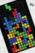 Tetris Çok Renkli Oyuncu Halısı Zemini Beyaz Renk Gamer Temalı Halı Oyuncuya Hediye