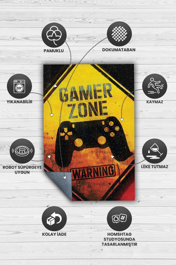 Uyarı Oyun Alanı Çok Renkli Oyuncu Halısı Zemini Siyah Renk Gamer Temalı Halı Oyuncuya Hediye