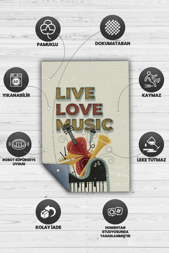 Yaşa Sev Müzik Yap Art Müzik Halısı Açık Renkli Müzik Halısı Ritim Figürlü Bej Modern Halı