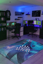 Ye Uyu Dinlen Çok Renkli Oyuncu Halısı Mavi Renk Gamer Temalı League Of Legends Sever Halı